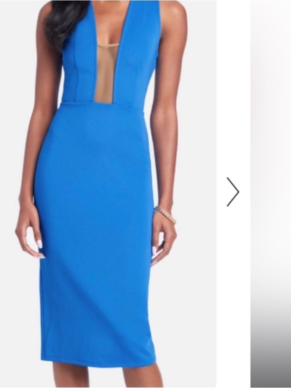Bebe Illusion Mesh Scuba Dress In Princess Blue. NWT’s Size Large